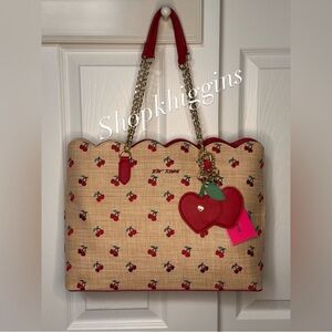 NWT 🍒 Betsey Johnson Embroidered Woven Cherry Gold Chain Shoulder Tote
